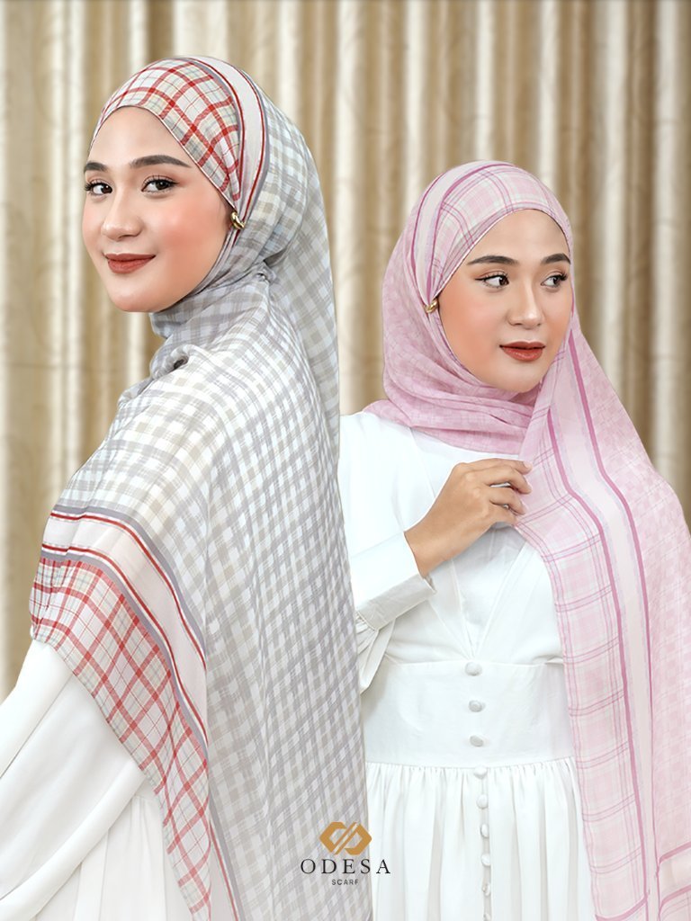 ODESA - RONA Hijab Pashmina Motif Kotak Stripe Tartan 188X75cm Azura Premium