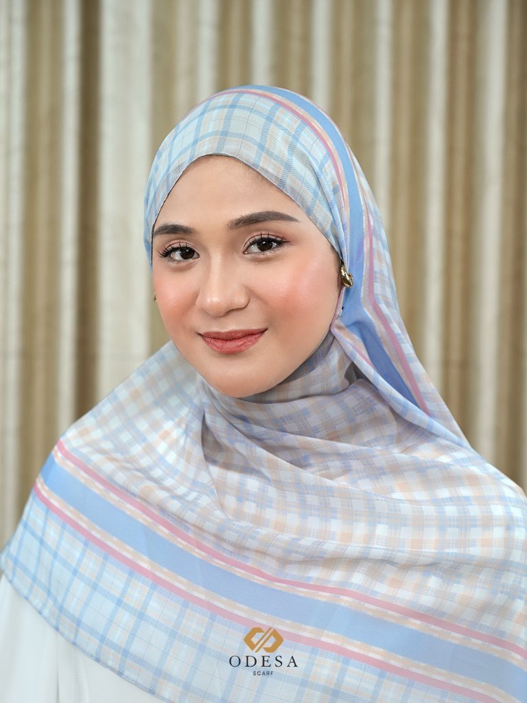 ODESA - RONA Hijab Pashmina Motif Kotak Stripe Tartan 188X75cm Azura Premium - Image 3